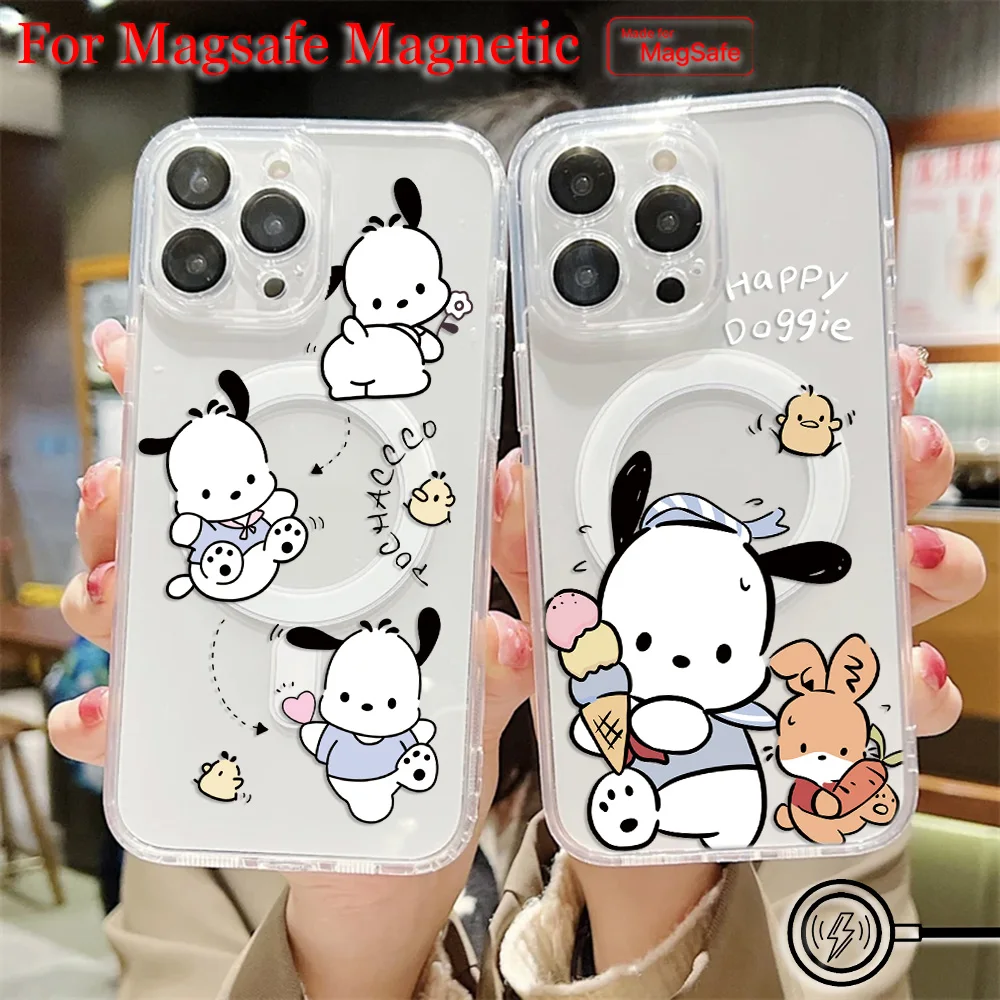 Cute Cartoon Pochacco Magsafe Magnetic Phone Case for Samsung Galaxy S25 S24 S23 S22 S21 S20 FE Plus Ultra 5G Soft Clear Cover