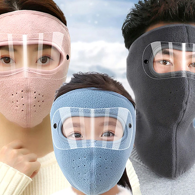 Winter Unisex Face Warm Mask With HD Goggles Windproof Thick Cycling Cap Outdoor Sports Motorcycling Breathable Shield Caps