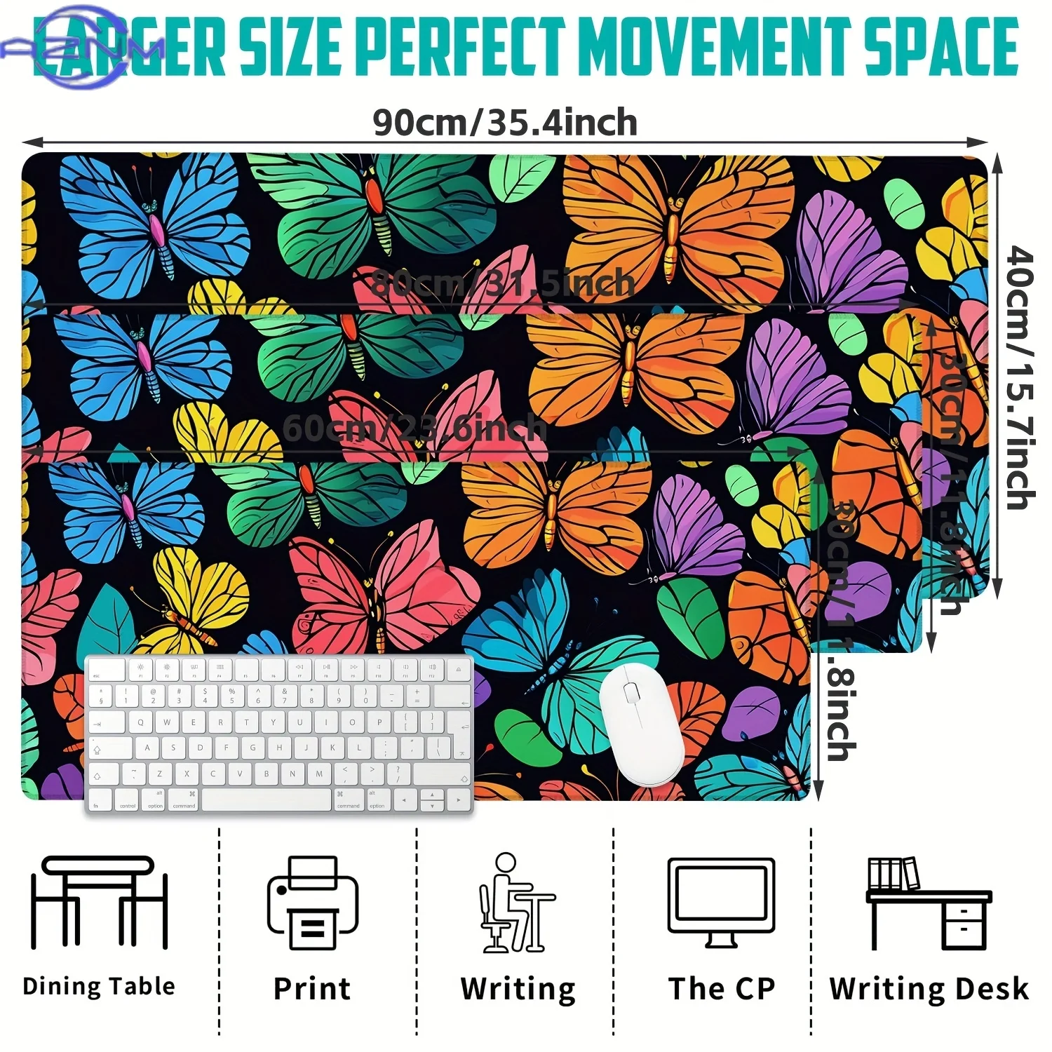 Large Non-Slip Gaming & Office Desk Mat with Vibrant Multicolor Butterfly Design - Durable Keyboard & Mouse Pad for Computer, Gi