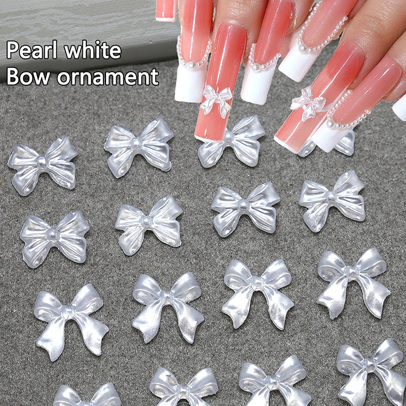 

50Pcs White Ribbon Parts Ribbon Decorations For Nail Charms Flat Back Nail Figures Tie Resin For DIY Charms Manicure Accessories