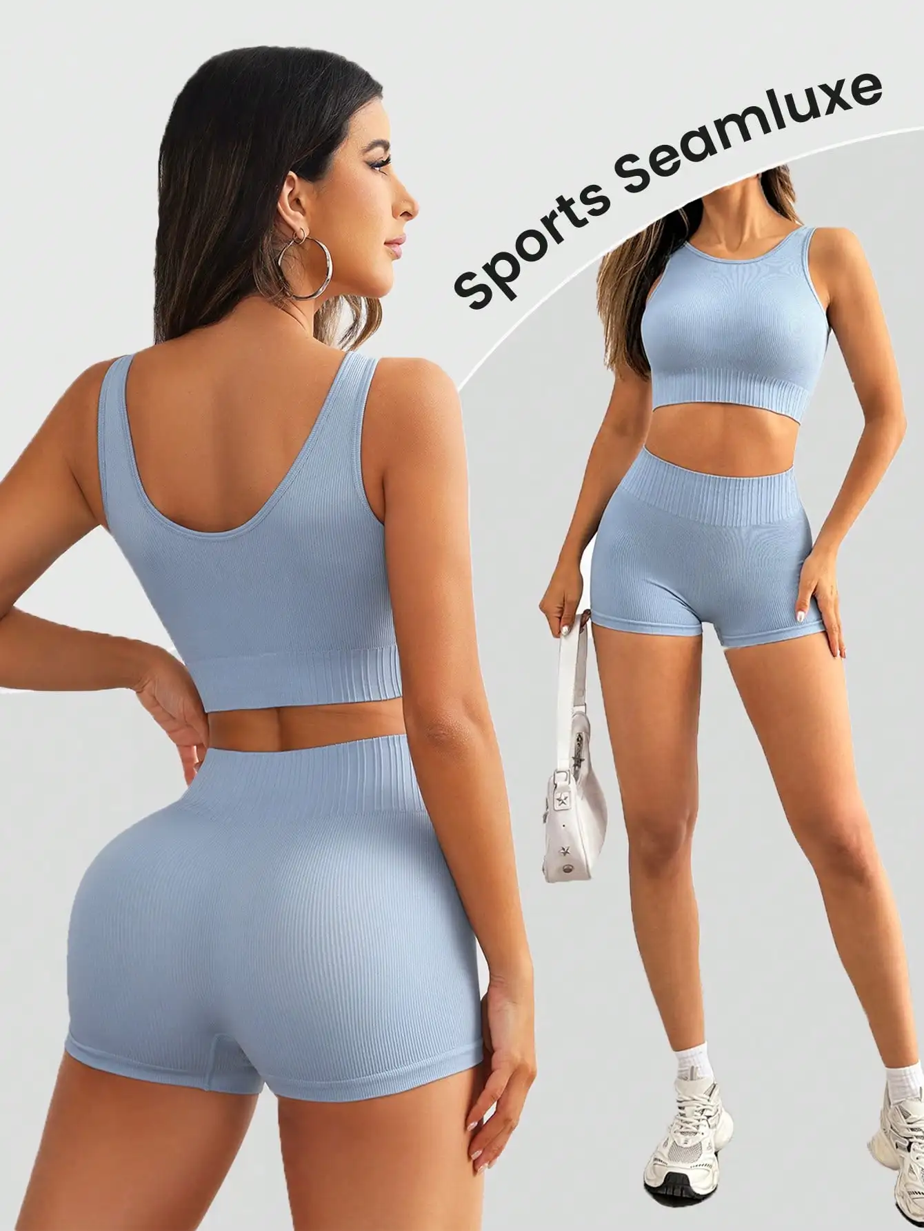 Workout Sets for Women 2 Piece Seamless Crop Tank High Waist Shorts Yoga Outfits