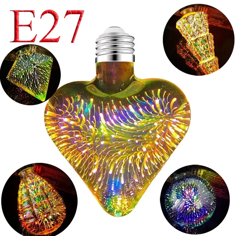 

E27 Edison Colorful 3D Starry Sky Fireworks LED Colorful Light Bulbs Creative Colorful Light Bulbs Holiday Decoration Lights