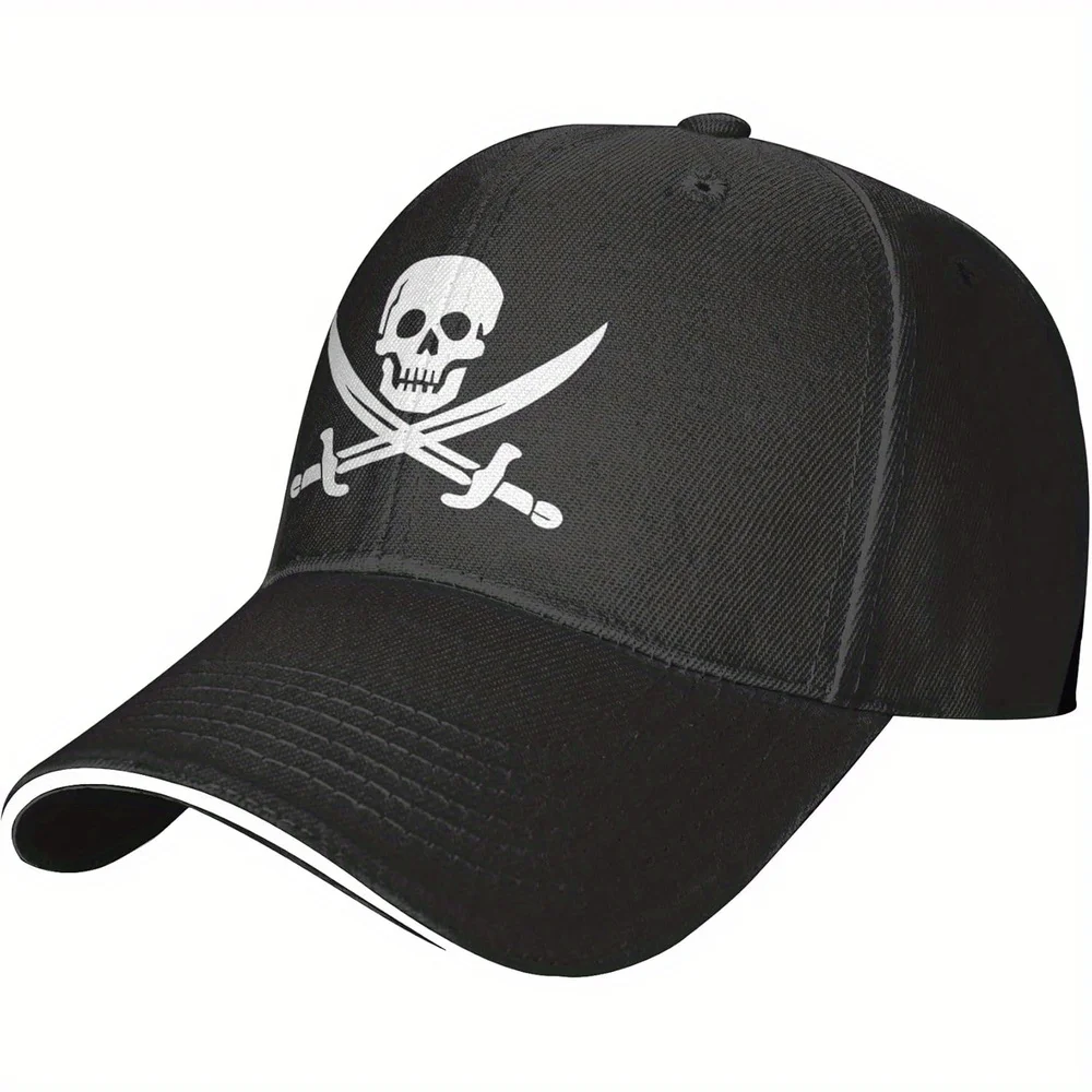 Jolly Roger Pirate Skull Cross Swords Baseball Cap Adult Novelty Polyester Adjustable Casual Golf Hat
