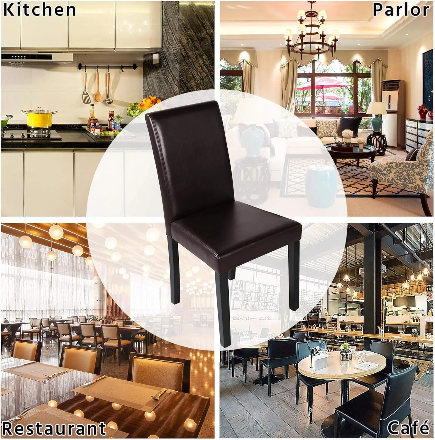 Dining Chairs Set of 4 PU Leather Dining Room Chairs with Waterproof Surface and Wood Legs for Kitchen Restaurant and