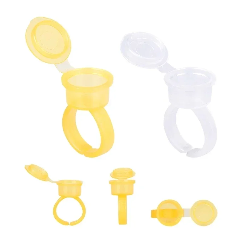 50PCS Tattoo Pigment Ink Ring Cups Eyelash Extend Glue Holder Container With Lid Cover Cap Permanent Microblading Tool