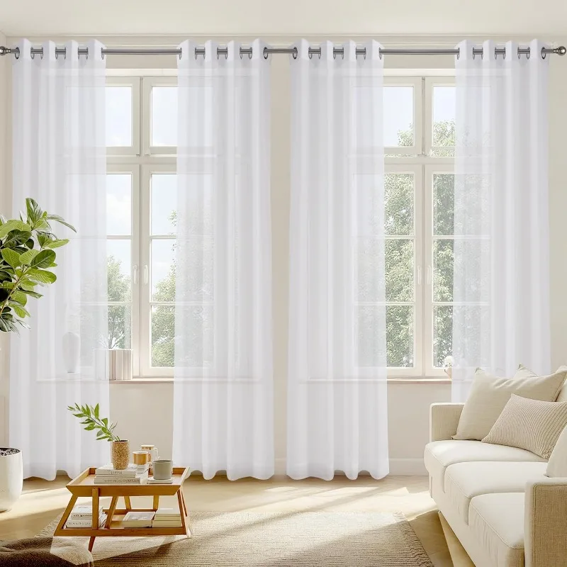 

310cm Height White Sheer Curtains for Living Dining Room Bedroom Balcony Light Filtering Voile Window Drapes Transparent Tulle