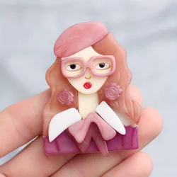 Acrylic Long Hair Girl Brooch Fashion Acetate Material Pin Winter Accessories Corsage