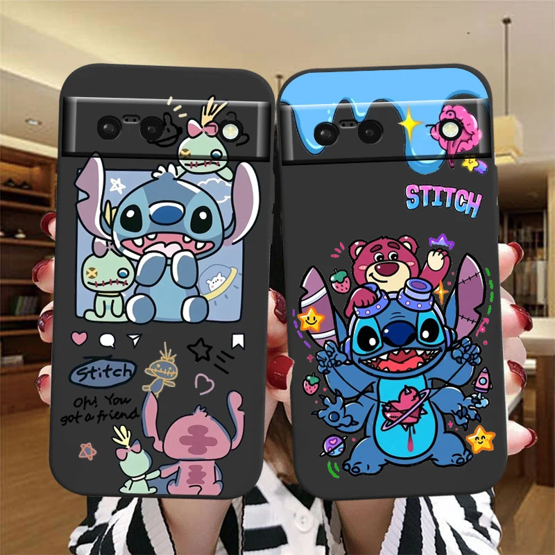 

Cute Art Disney Lilo & Stitch For Google Pixel 8 7A 7 6A 6 5A 5 4 4A XL 5G Black Silicon Shockproof Shell Soft Phone Case