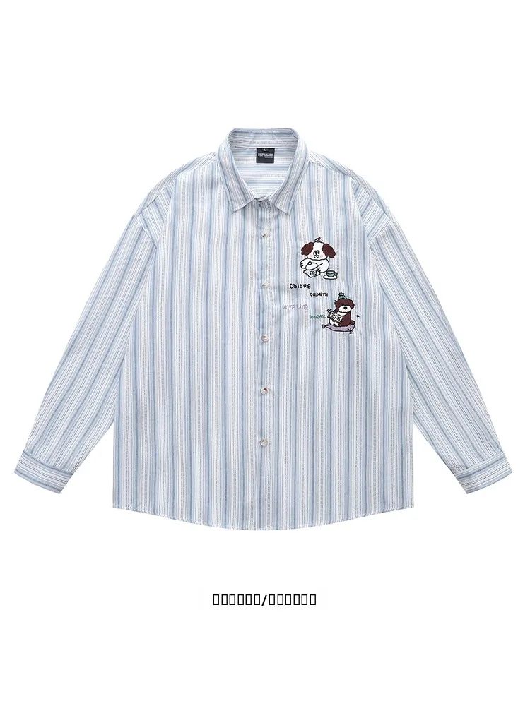 

Рубашка свободного кроя с длинными рукавами, вышивкой и контрастным воротником, в повседневном стиле, молодежная, модная, уличная одежда из весенней коллекции