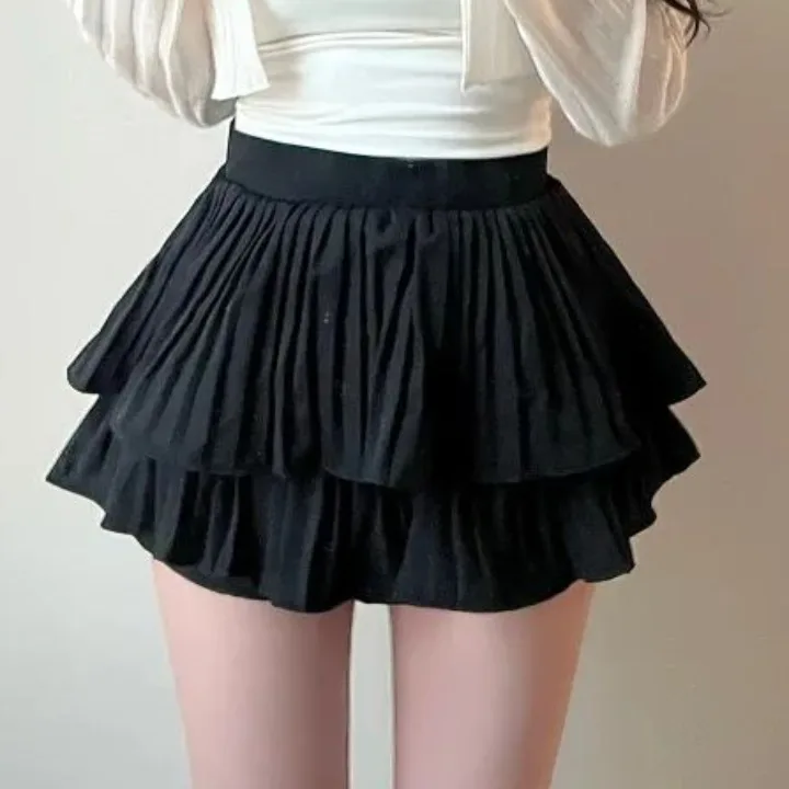 Falda acampanada blanca Gourmet elegante de verano, falda acampanada de cintura alta, falda plisada con pastel, falda coreana de tela de poliéster