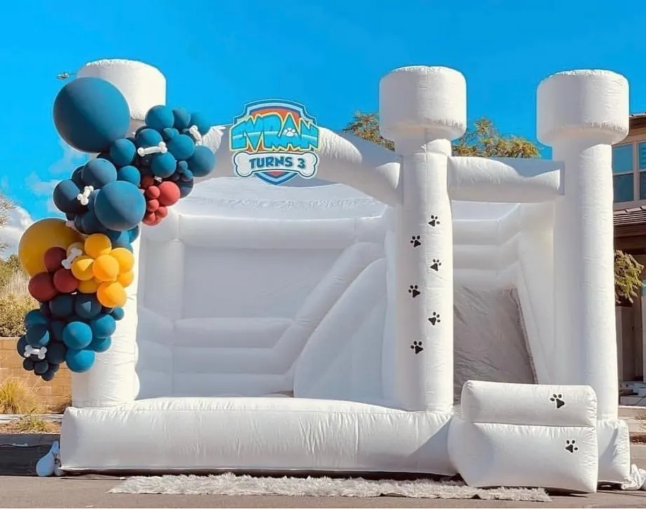 Customized Inflatable Wedding Bouncer Event Jumping Kids Small Bouncer White Bounce House Double with Slide