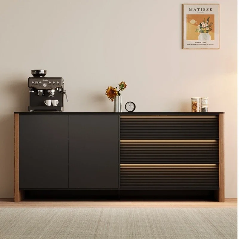 

living room cabinets Modern luxury Sliding doors and swing doors solid wood board Slate stone sensor light Storage locker