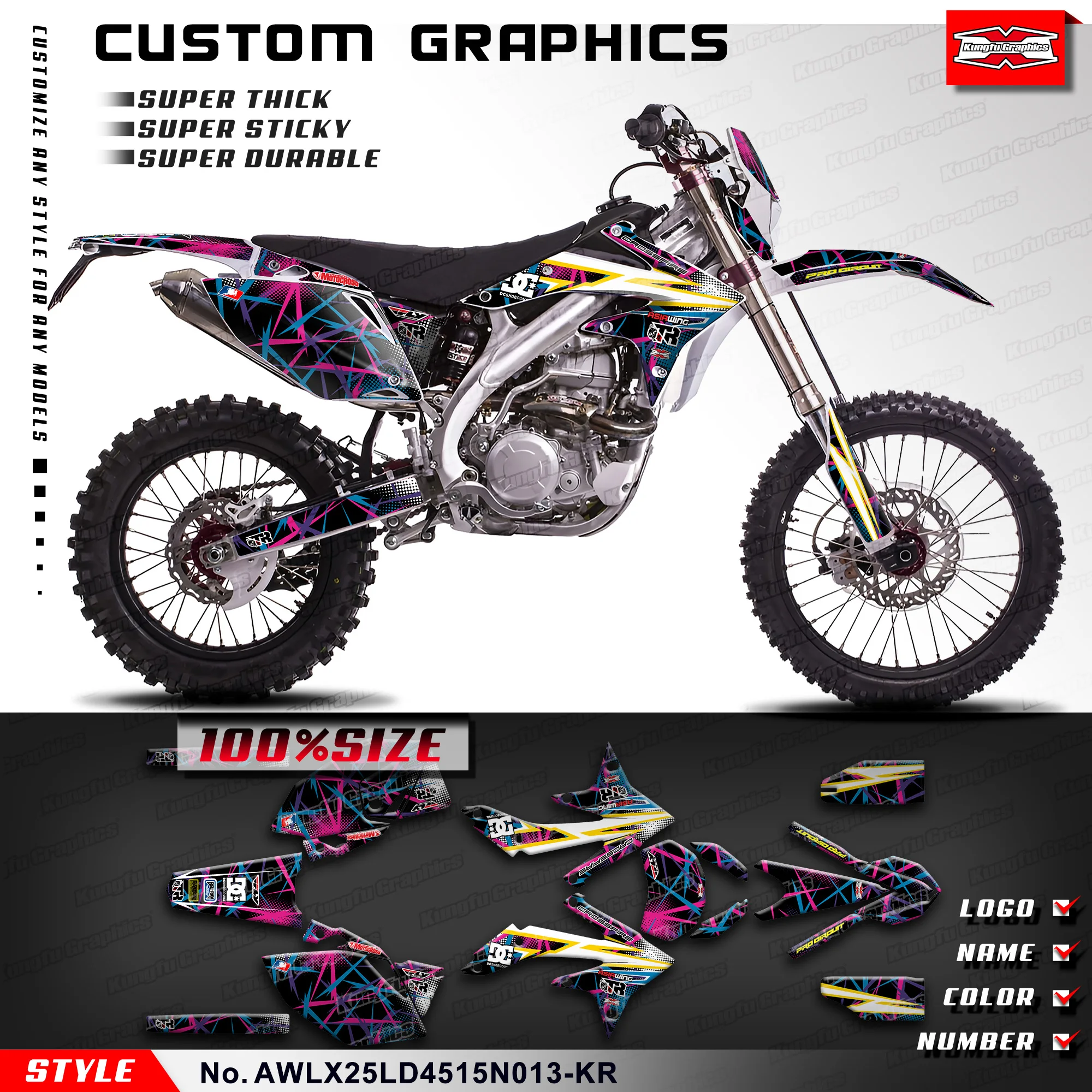 

KUNGFU GRAPHICS Racing Graphics Laminated Decals Kit for Asiawing LX250 LD450 2015-2024, AWLX25LD4515N013-KR