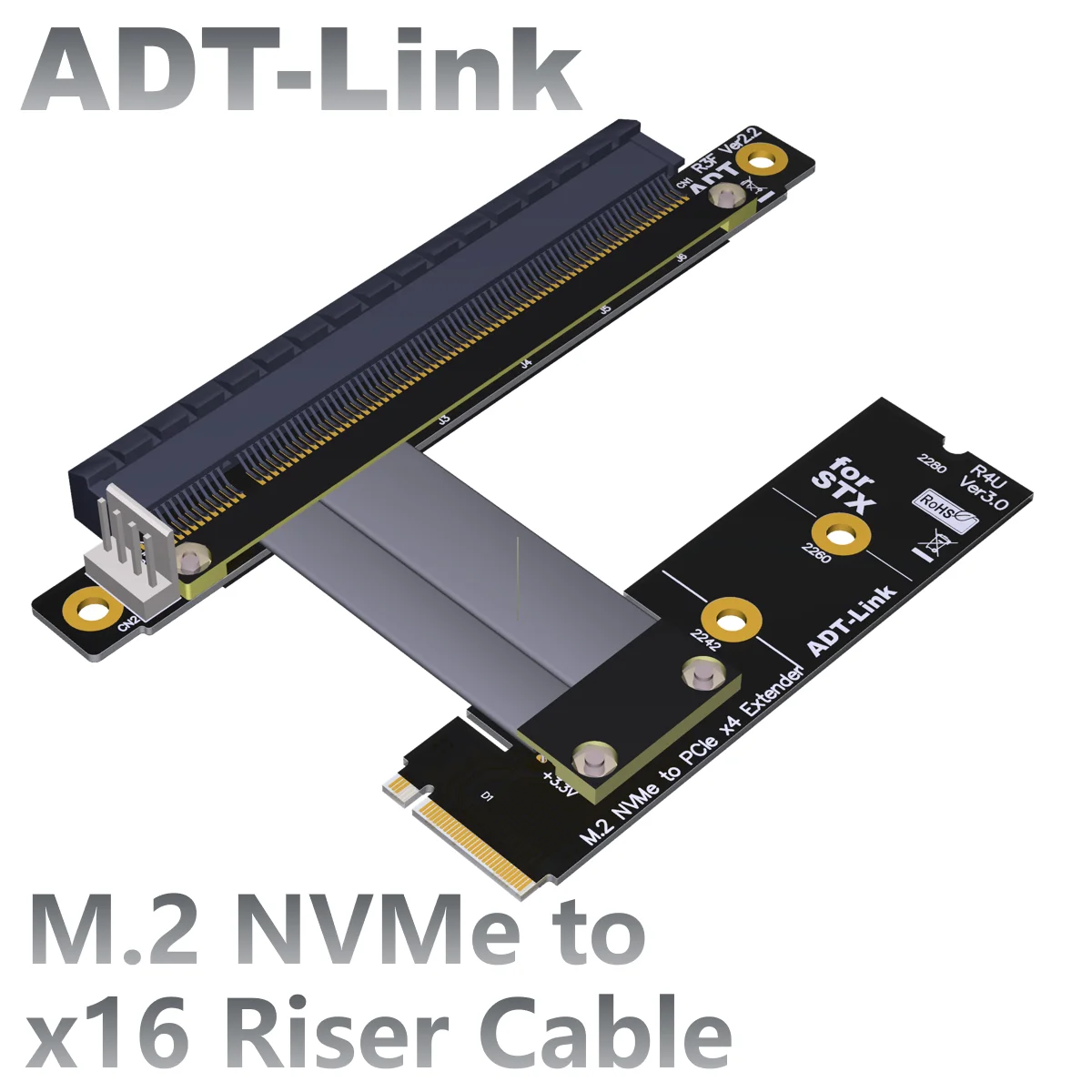 ADT-Link M.2 NVME to PCIe 3.0 x16 Riser Cable M.2 NGFF NVMe STX Motherboard Graphics Card Extension Gen3.0 M.2 to X16 Adapter