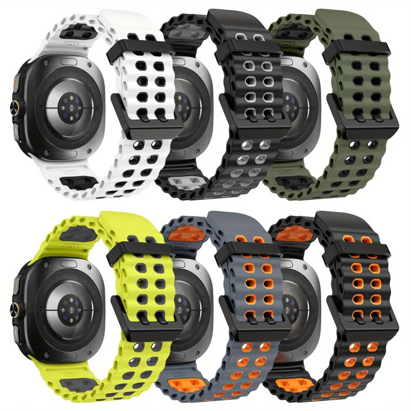 

Спортивный ремешок с двойной застежкой, 6 шт., для Samsung Galaxy Watch Ultra Ocean, синий и белый, дышащий дизайн с квадратными отверстиями, защита от пота