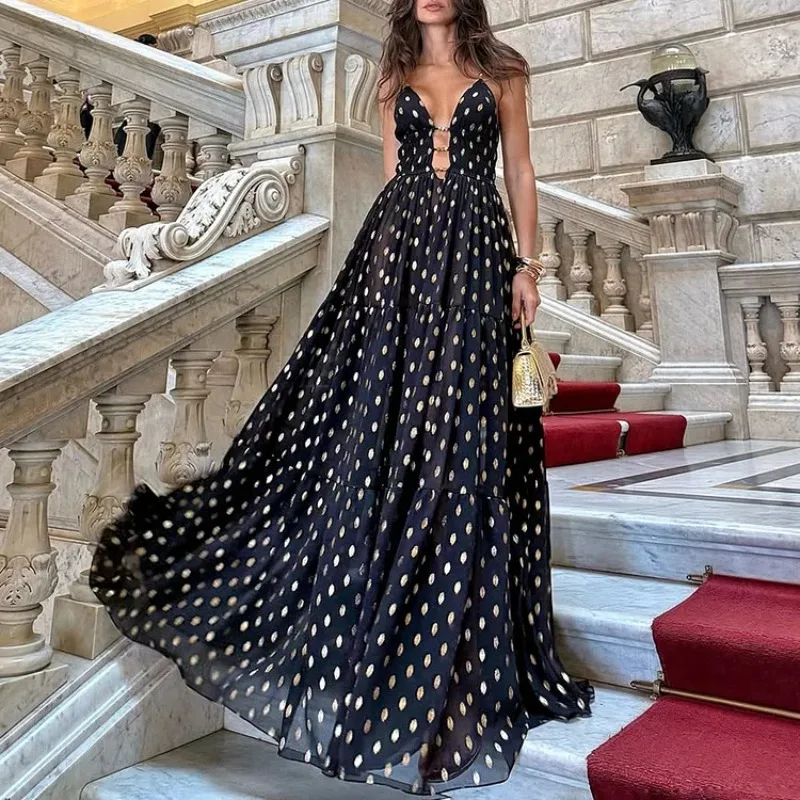 

One Piece Swimsuit For Women European And American Swimwear Deep V Design Sense Retro Polka Dot Printing One-piece Swimsuit Suit