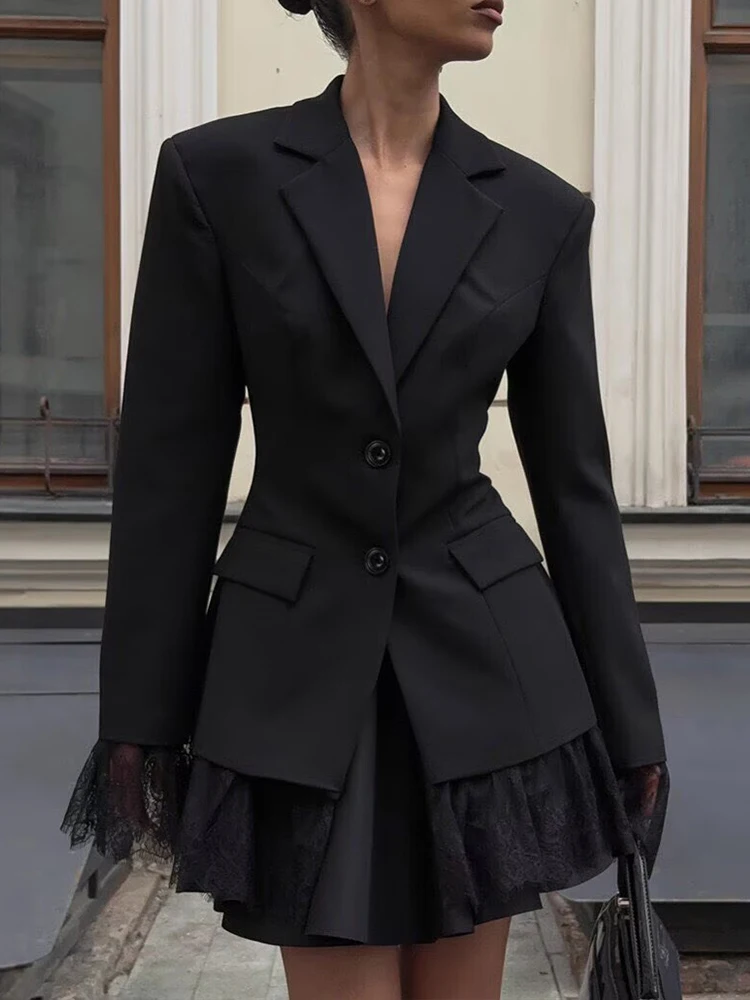 

Элегантный кружевной пиджак, пальто, женские модные офисные однобортные куртки с длинными рукавами, новинка 2026, весенние черные повседневные пиджаки
