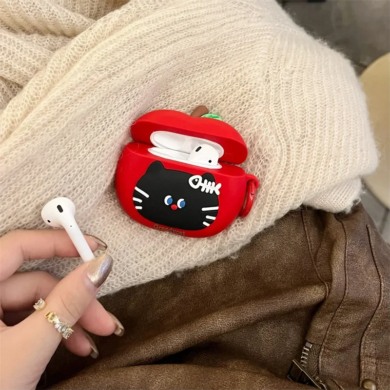 Apple Black Cat Airpodsケース,Bluetoothイヤフォン,充電ボックス,保護イヤホン,Airpod 1,2,3 pro,pro2用カバー