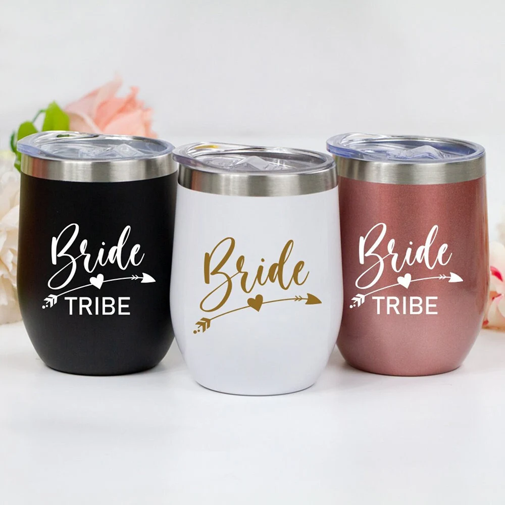 12oz Custom Bridesmaid Wine Tumblers Bachelorette Party Wedding Gift Stainless Steel Swig Wine Cup With Seal Lid Travel Mug