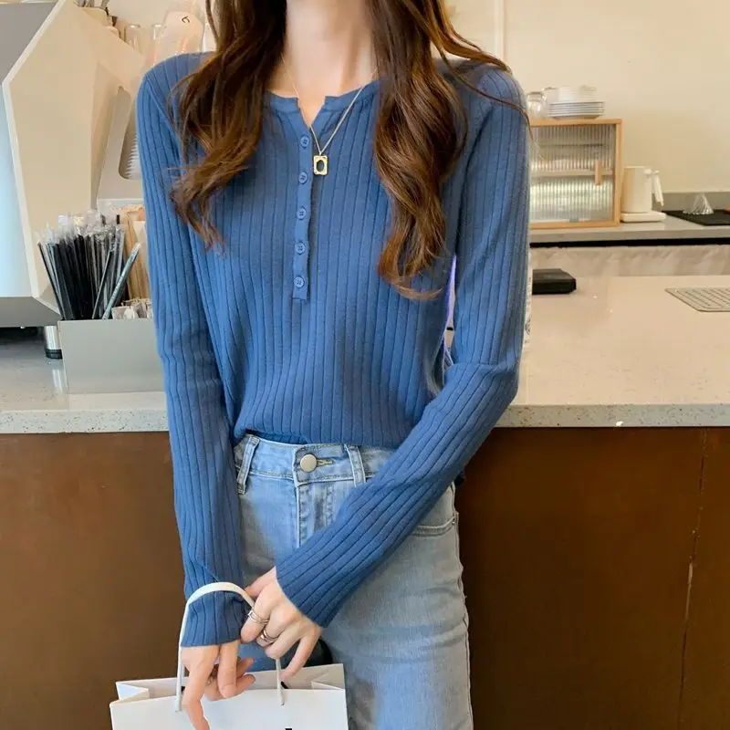

Concise Ribbed Knitted Pullovers Women Autumn Winter Korean Crew Neck Long Sleeve Sweaters Woman Soft Solid Color Pullover Lady