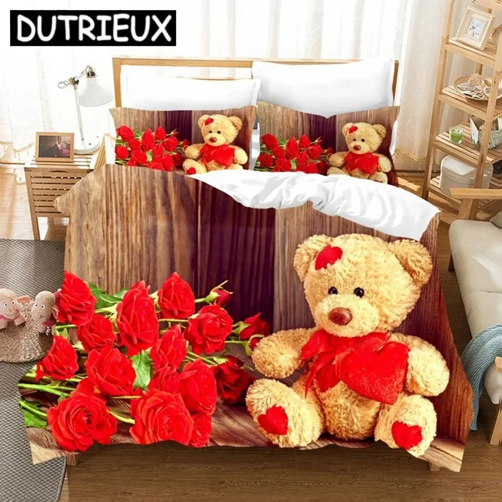 Cute Teddy Bear Printed Bedding Set Carton Duvet Cover Sets For Adult Child Bedclothes And Pillowcases Comforter Bed Set