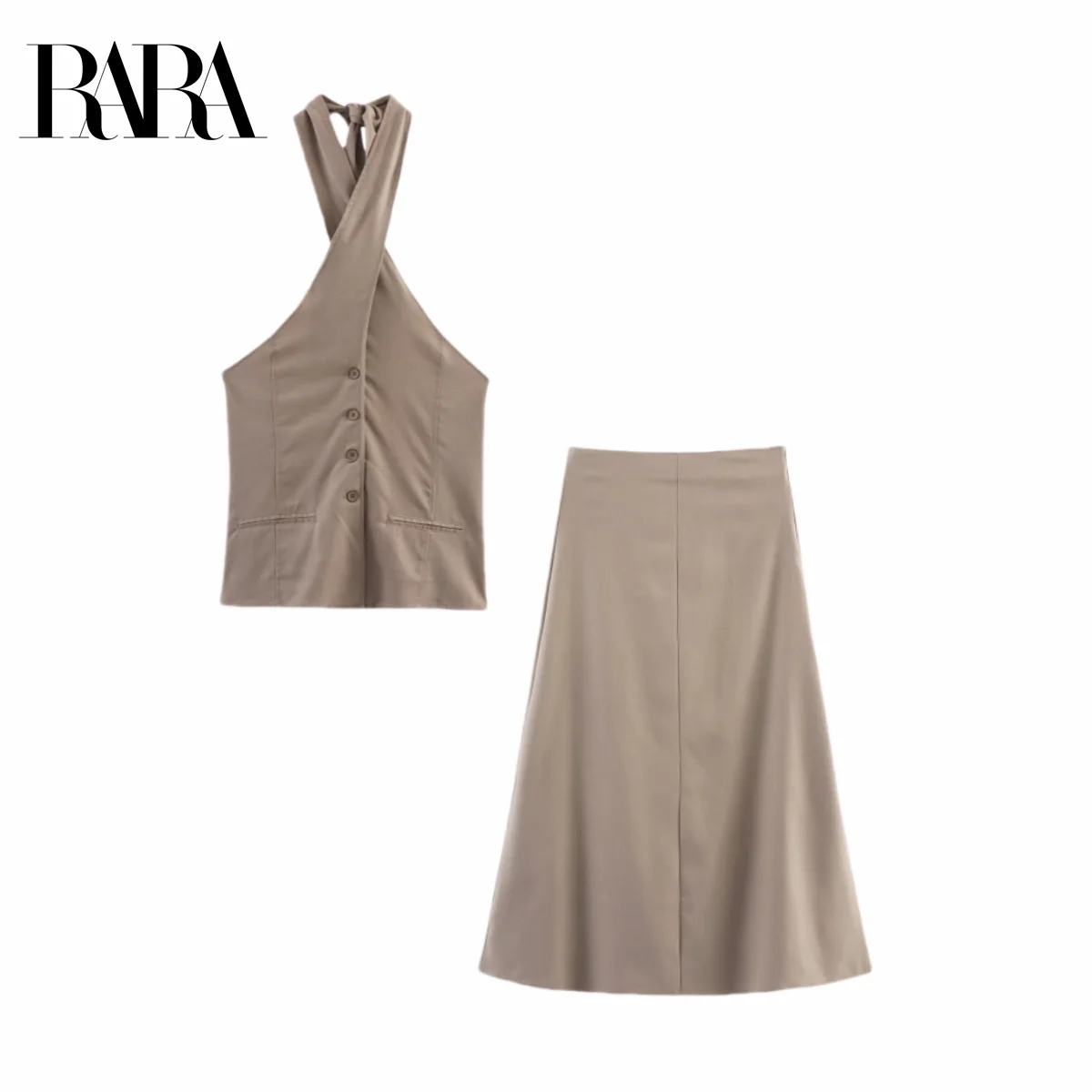 

RARA2025 new summer women's casual fashion simple slim fit halter neck vest sleeveless top + comfortable skirt