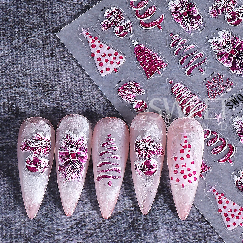 2 pezzi adesivi natalizi per nail art autoadesivi viola albero di natale fiocco lampada palla fiocco di neve decalcomanie per unghie accessori per manicure arredamento