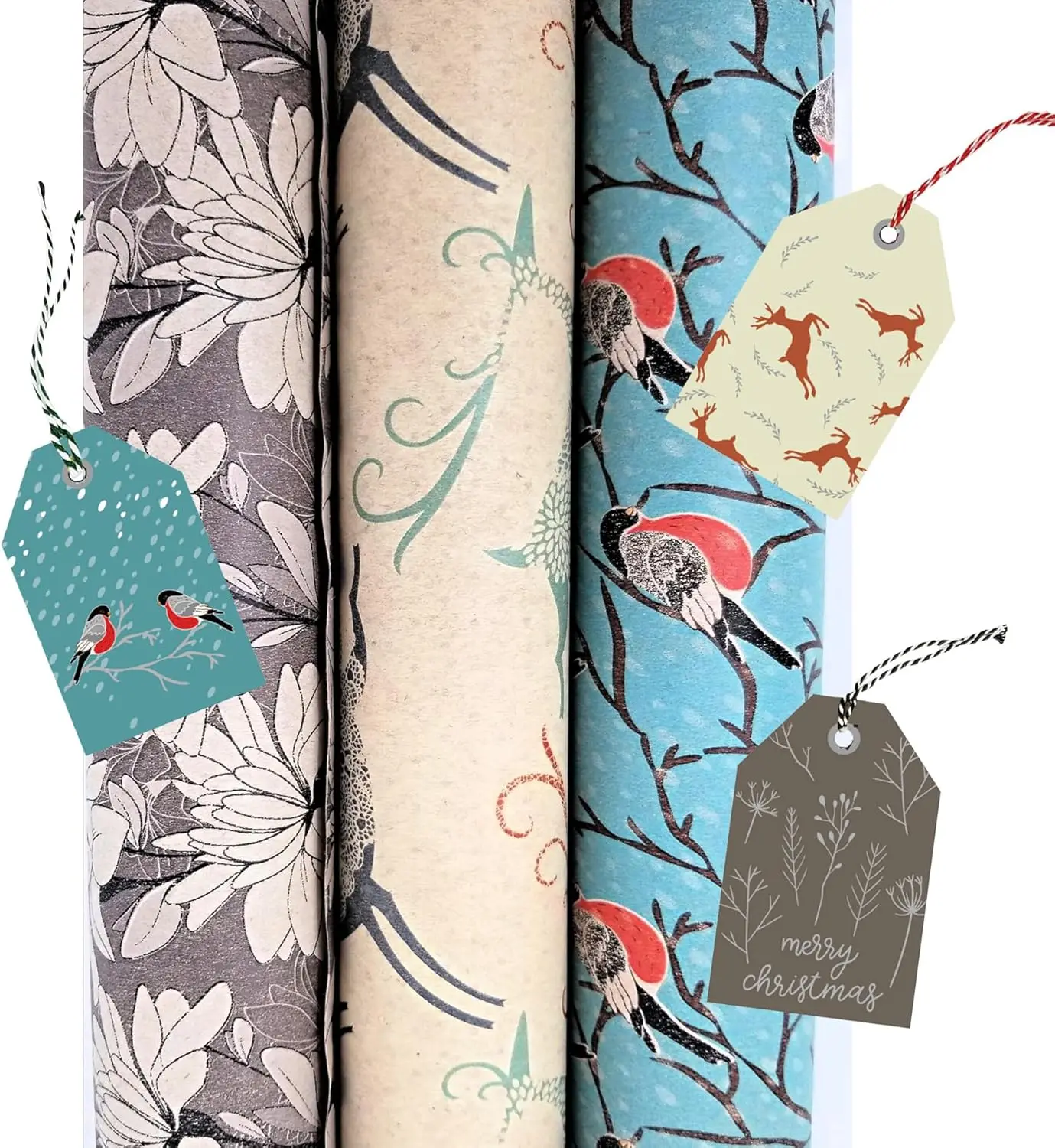 

Набор премиальной рождественской упаковочной бумаги – Элегантные снежные птицы, олени и ледяные цветы (на коричневой крафт-бумаге с принтом) – Рулоны 30 дюймов x 15 футов