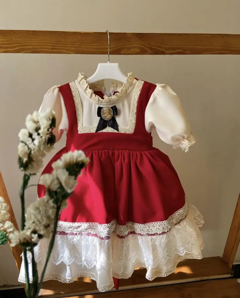 

0-12Y Baby Girl Summer Red Exquisite Lace Turkish Vintage Princess Ball Gown Dress for Birthday Holiday Eid Photography B4