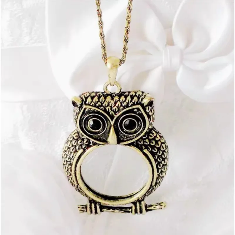 1PC 3x Portable Gift Owl Necklace Reading Magnifier Decoration Pendant Necklace Decorative Magnifying Glass Helping Hands Loupe
