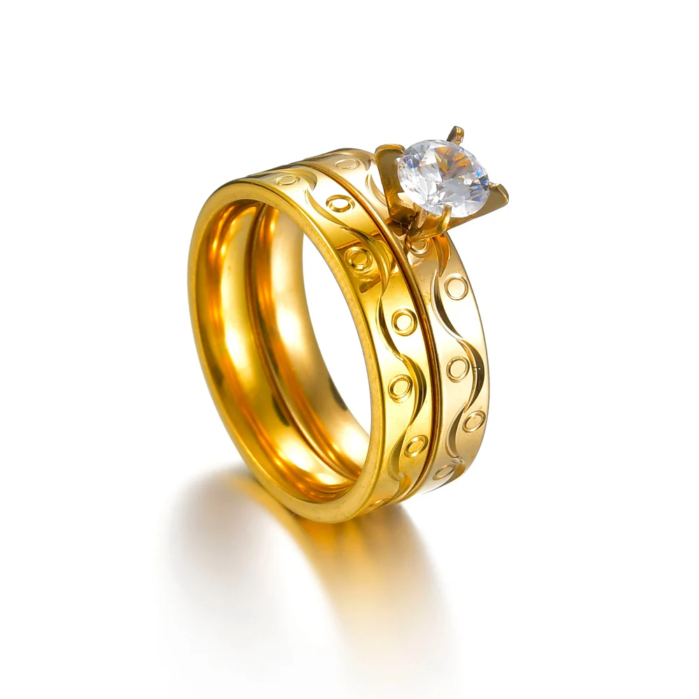 2pcs Wedding Rings for Women Men Couple Promise Band Set Crystal Stainless Steel Engagement Jewelry Dropshipping for Lovers