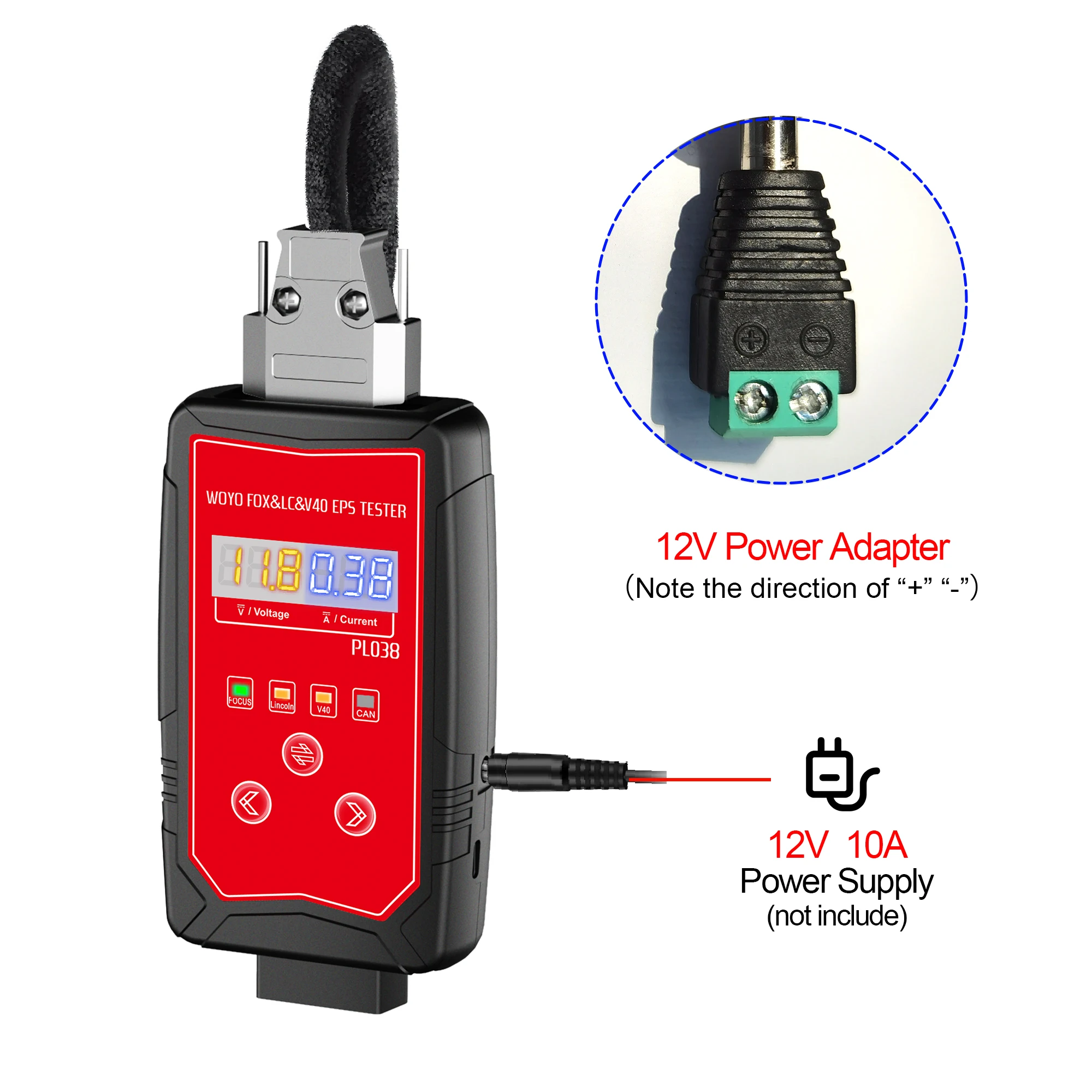 WOYO PL038 EPS Tester for Ford Lincoln Volvo V40 Steering Wheel Motor Tester Simulate Torque Sensor Activate CAN Flash Firmware