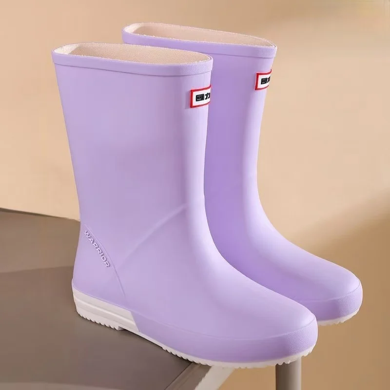 

Women Flat Sole High Top Candy Color Rain Boots Thick Sole Non Slip Waterproof Detachable Cotton Cover Work Shoes Garden Shoes