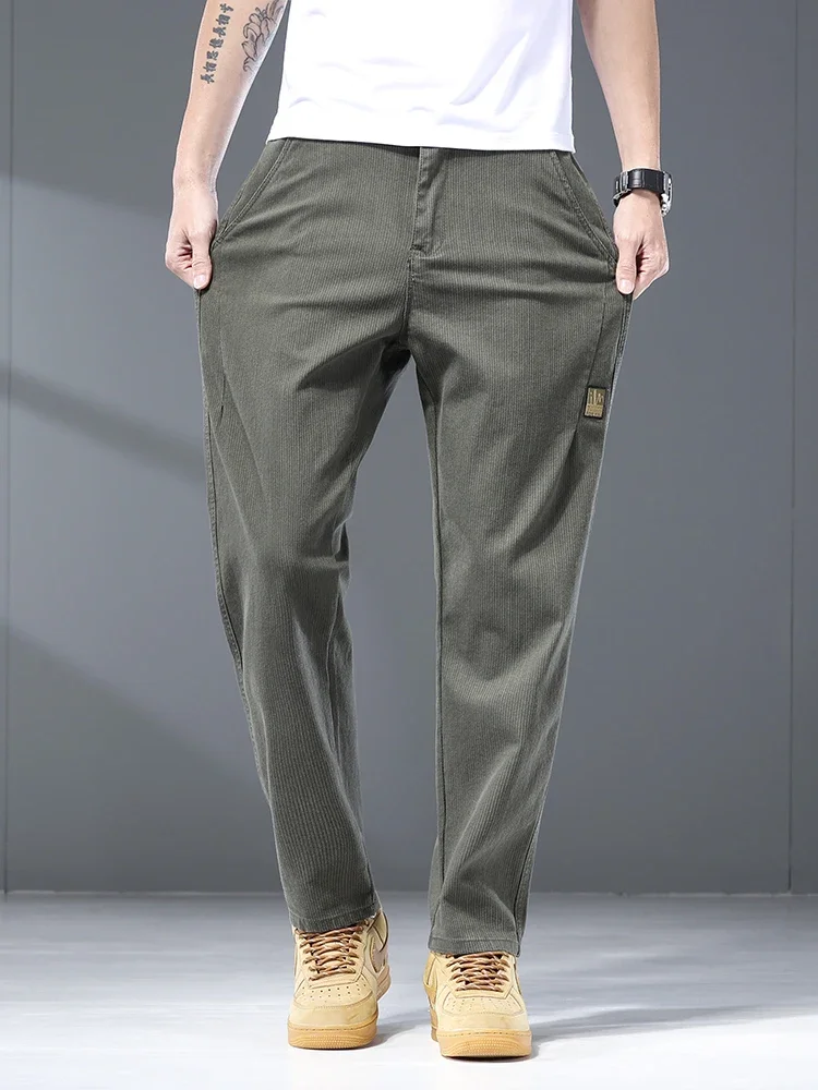 2024 Autunno Nuovo Marchio di Abbigliamento Pantaloni Cargo da Uomo in Cotone Elastico in Vita Pantaloni Casual Maschili Verde Esercito Grigio Pantaloni Stretch