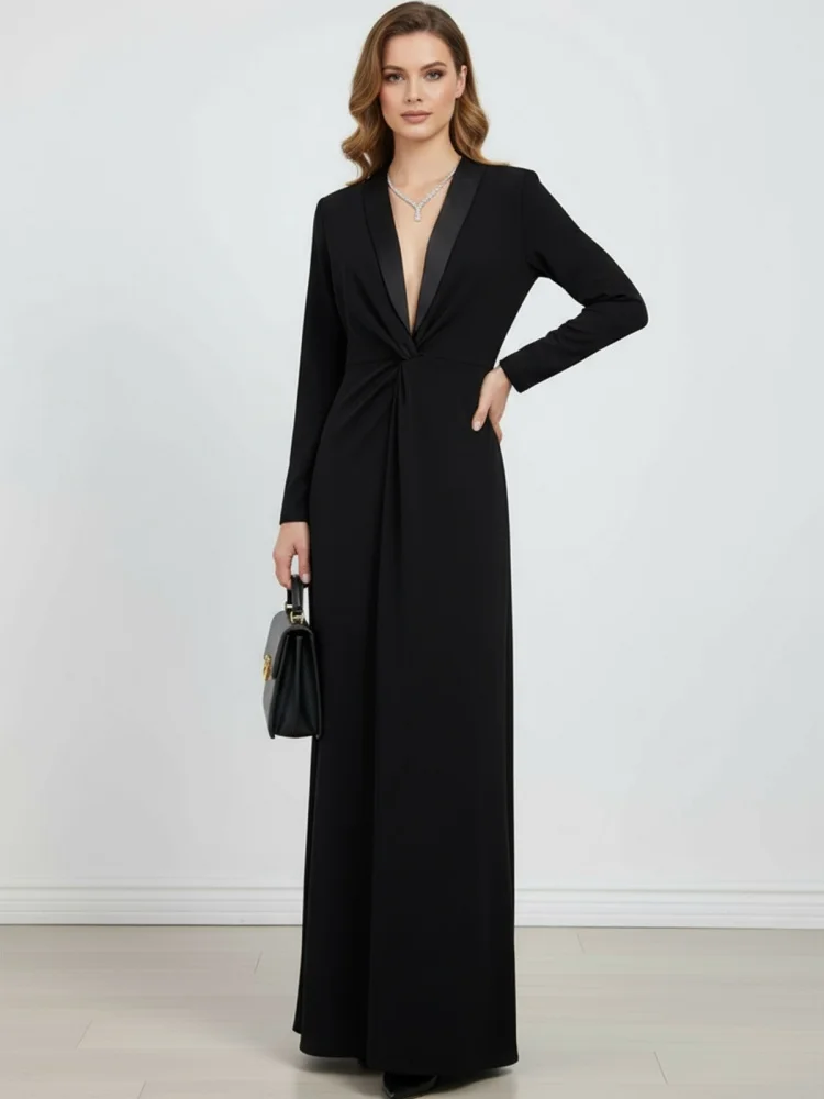 Missuoo Abiti da sera eleganti da donna Abito lungo aderente scolpito nero solido Dep Abiti lunghi fino al pavimento con scollo a V