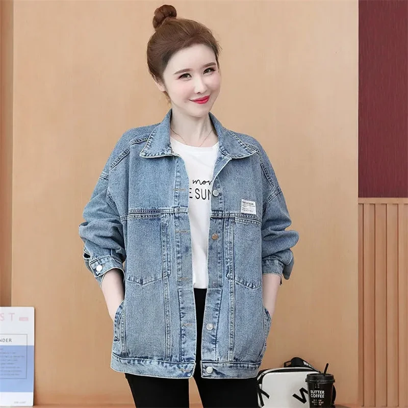 Loose Large Size Denim Jackets Women's Coat 2025 Spring Cowboy Jackets For Women Single Breasted Denim Coats Casual Jacket Top