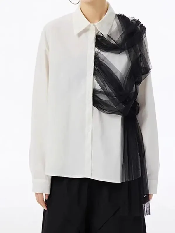 

Loose Casual Top for Women Splicing Me Street Sle Long Sve irt Regular Fit Pure Color Chinese Brand Summer Faion