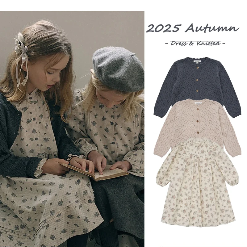 Cárdigan para niña, vestido de manga larga de otoño LOU 2025, nuevo cárdigan de punto con huecos para niñas, chaqueta fina, suéter de punto, ropa para niños