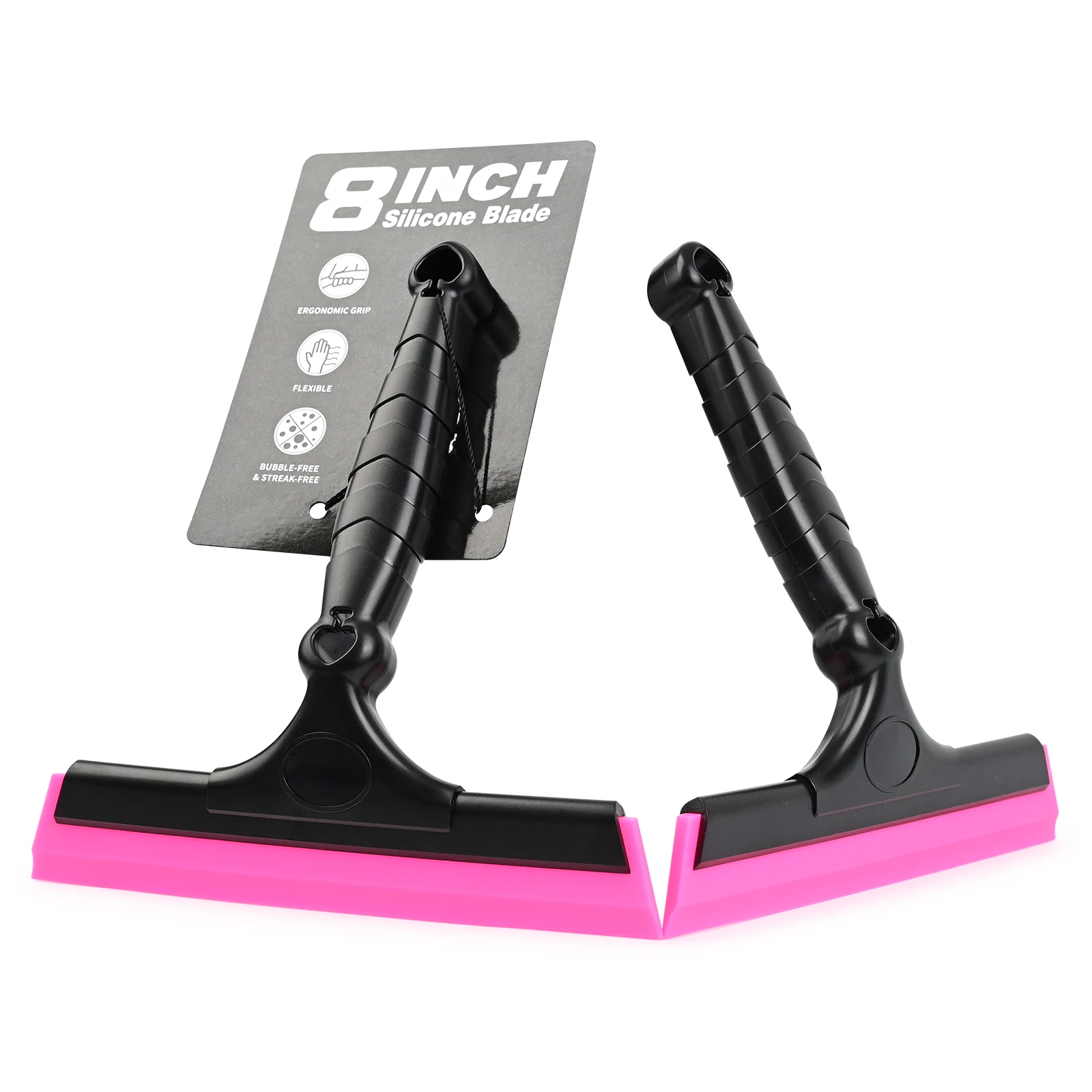 

FOSHIO 8-Inch Silicone Squeegee No-Scratch Window Cleaning Handheld Wiper Car Wash Glass Shower Mirror Water Scraper 2pcs/Pack