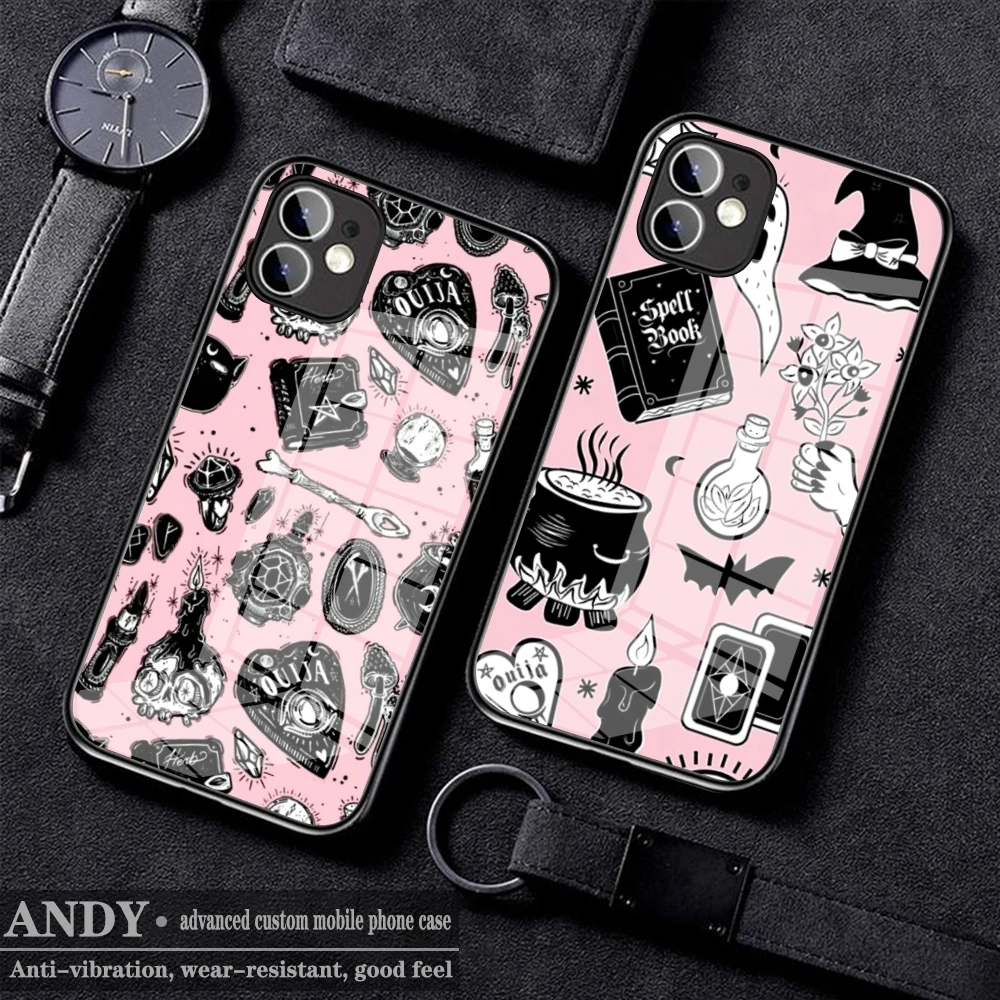 Pink Cat Skull Sorceress Witch Phone Case Glass For IPhone 16 15 Promax 14 13 Pro 12 11 Magnetic charging Covers image 5