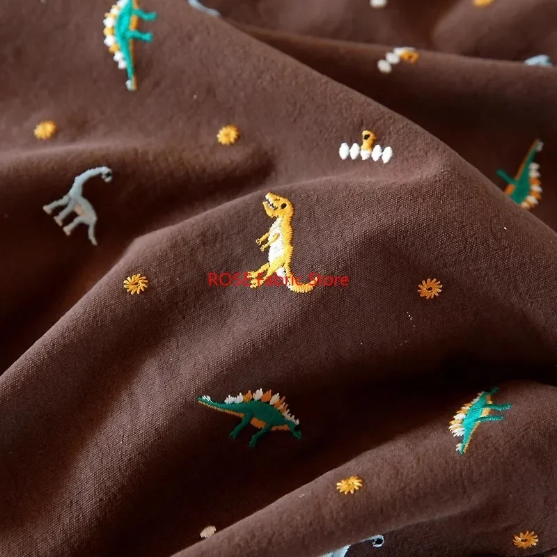 Dinosaur animal pattern embroidery Cotton and Linen Fabric Clothing Fabric Sofa Throw Pillow DIY Handmade Material