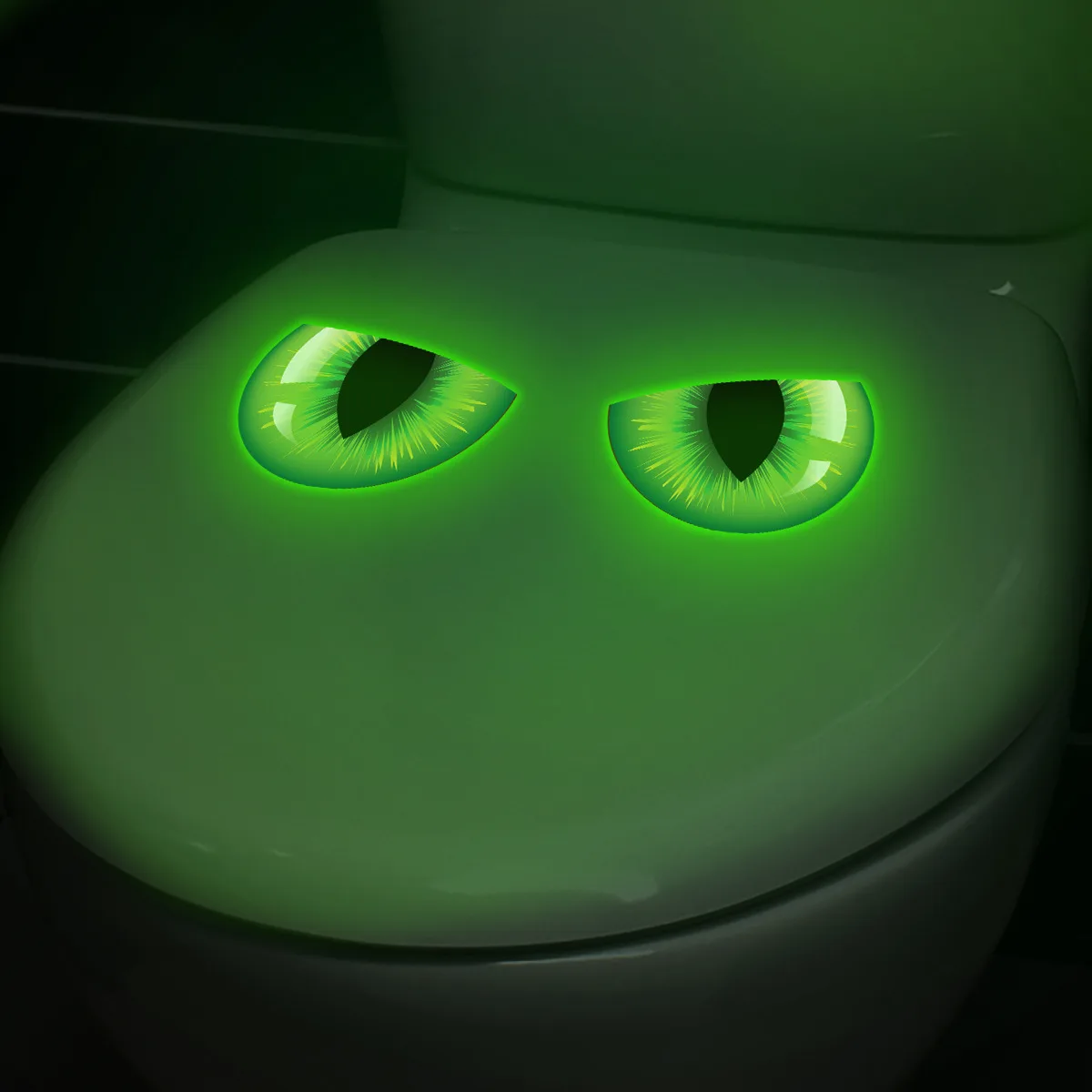 Creative Green Glow Eyes Toilet Lid Sticker Waterproof Self-Adhesive Bathroom Decal Wall Sticker