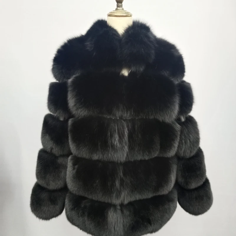 New 100% Natural Fox Fur Women's High end Fashion Winter Warm Coat Jacket Full Leather True Fur Coat Length 70cm