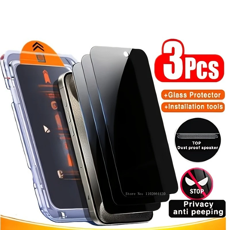 

3PCS Anti-peeping Dust-free Chamber Screen Protective Film for IPhone 17 16 15 14 13 Pro Max Easy To Install Tempered Glass