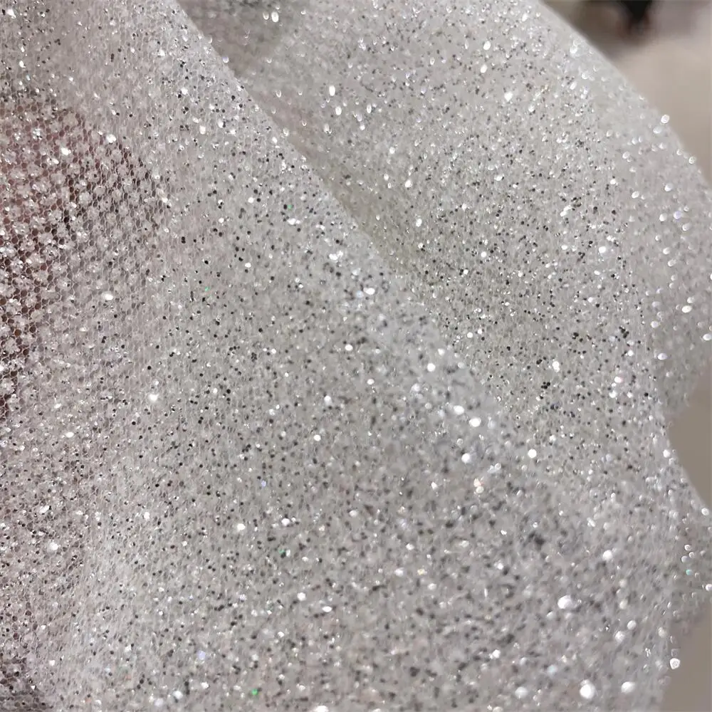 Superdensity Silber Glitzer Netzgarn Hot Diamond Spray Gold und Silber Netzgarn Hot Stamping Hochzeitskleid Stoff – Detail 7