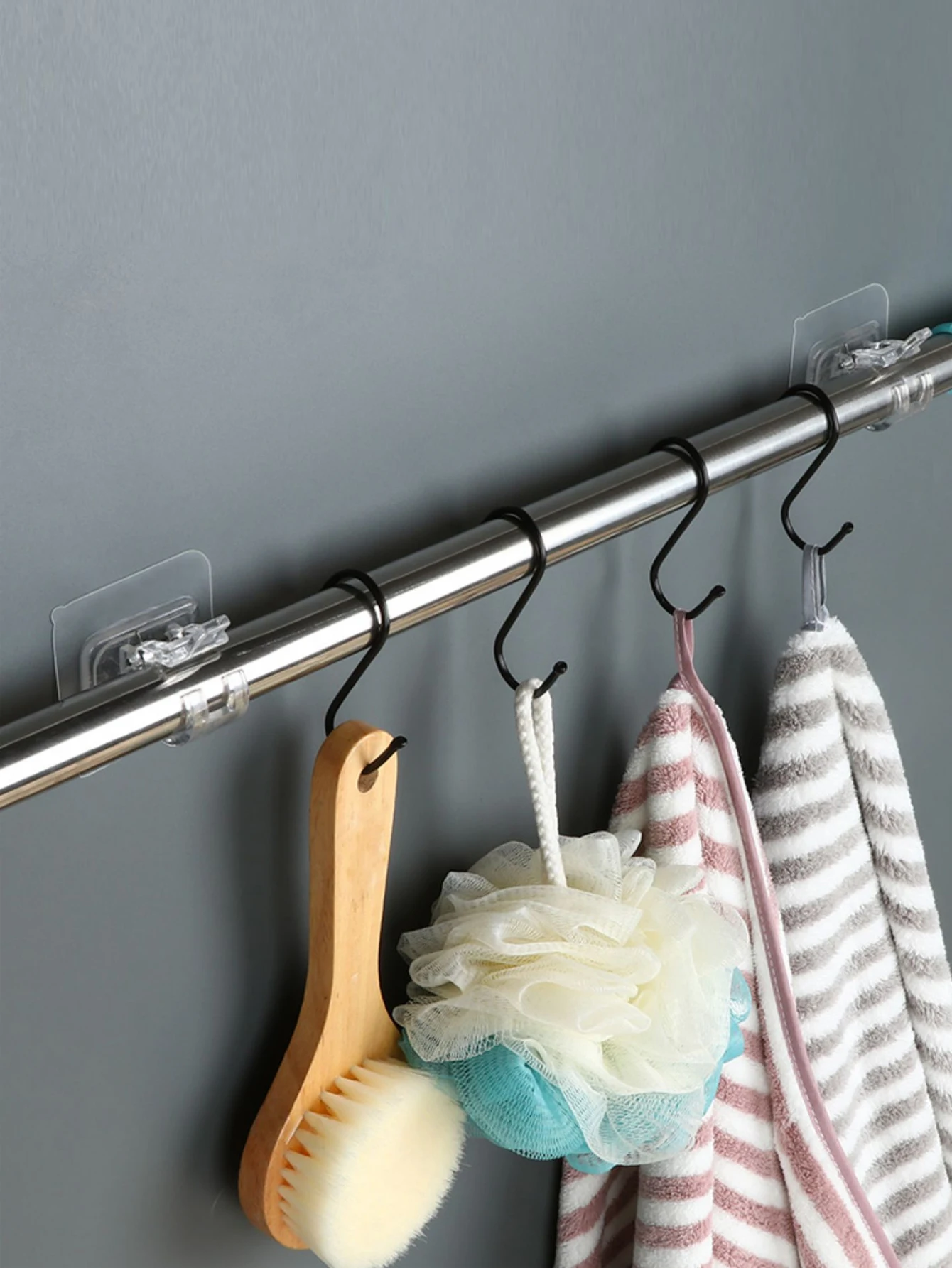 غير مثقب لاصق قضيب الستارة المشبك شفافة الاكريليك العارضة ستارة الباب معلقة المشبك هوك قوس تلسكوبي