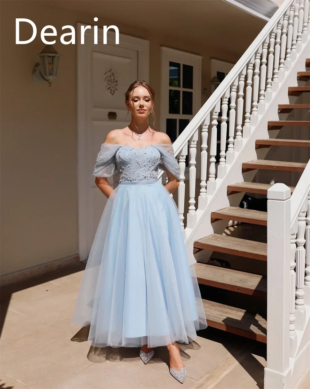 Robe de Soirée Personnalisée en Tulle pour Femme, Tenue Formelle à Épaules Dénudées, Jupe Trapèze, Longueur de Rincage, sur Mesure, pour Bal de Promo