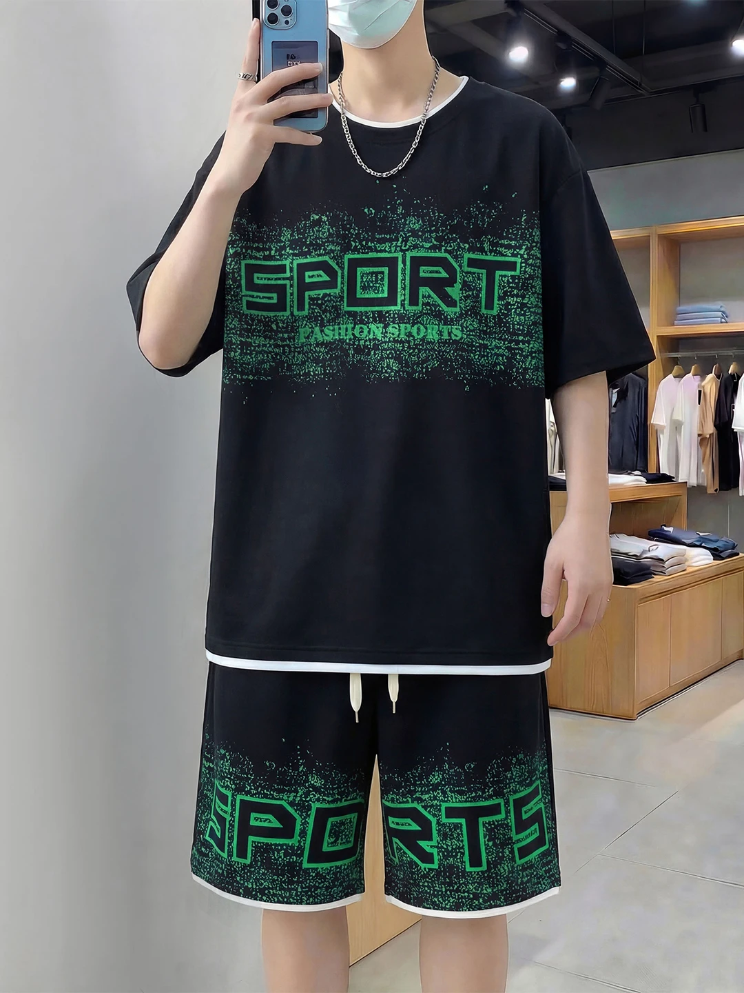 plus-size-men's-summer-casual-sport-two-piece-set-short-sleeve-shorts-loose-fit-comfortable-polyester-fiber-t-shirt-shorts