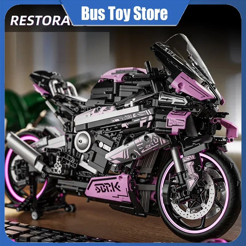 Rosa High Tech City Sports Rapid Racing Motocicletta Moto Moc Modello modulare in mattoni Blocchi di costruzione Regali per ragazzi Giocattoli