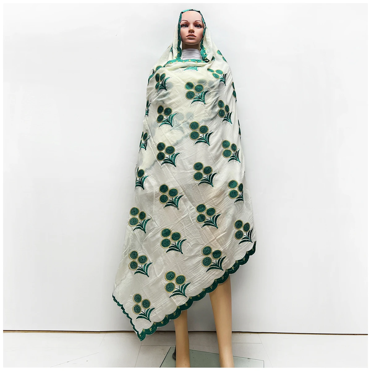100% Cotton Rayon Embroidered Scarf - African Women Hijab - alternate angle